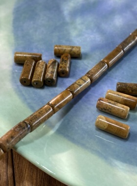 天然图画石6*15mm管珠散珠手工diy串珠手链项链饰品配件材料S562