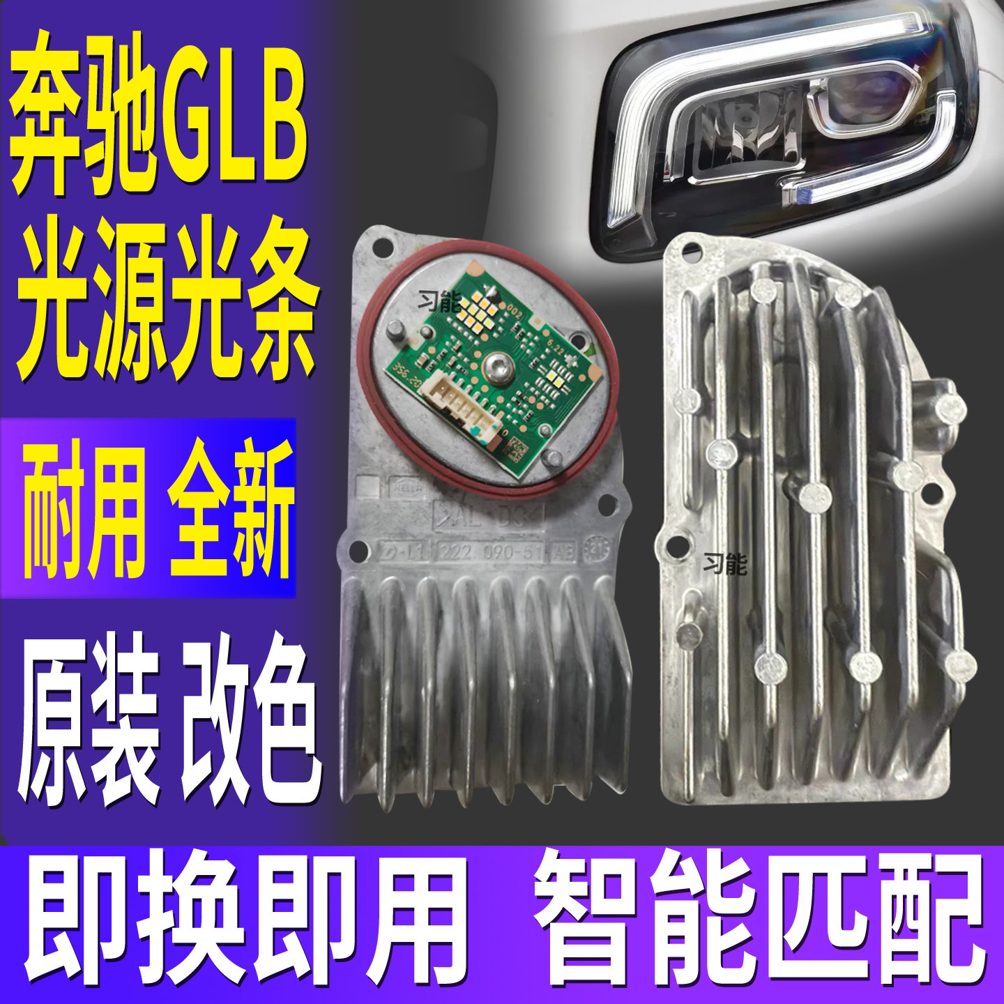 适用奔驰GLB日行灯转向灯光源灯泡大灯模块总成日间行车灯导光条图片