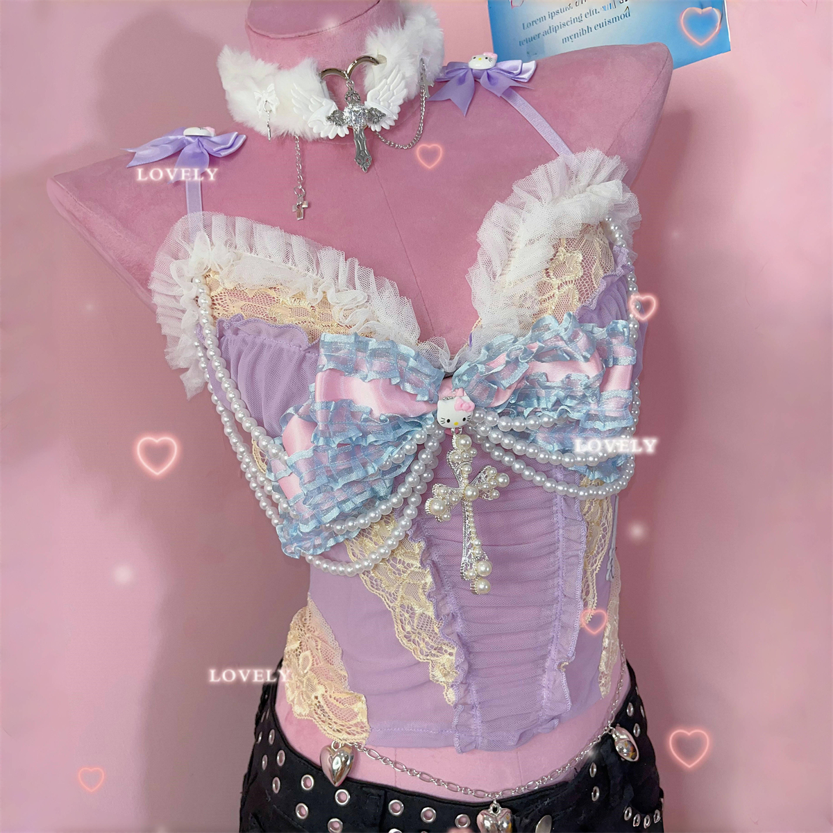 亚比梦幻粉紫蝴蝶结小猫背心