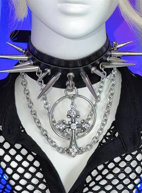 朋克多层次十字架链条choker