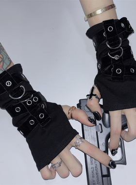 Y2K辣妹亚文化原宿手套绑带金属街头cos欧美朋克哥特跳舞半指袖套