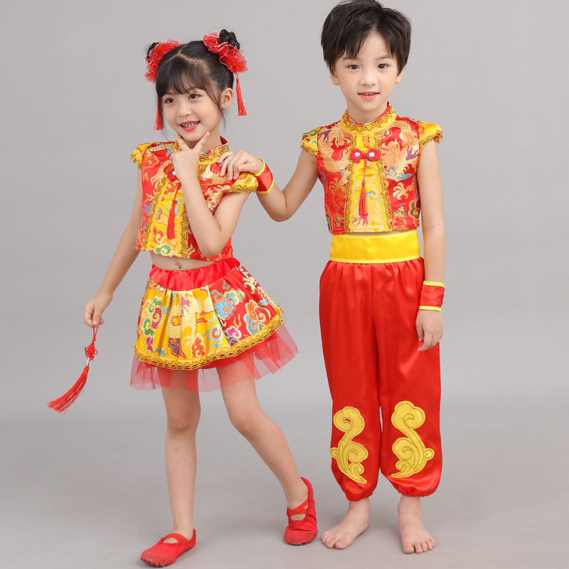 打鼓演出服装六一儿童节表演服舞蹈喜庆幼儿园中国风腰鼓队男童女