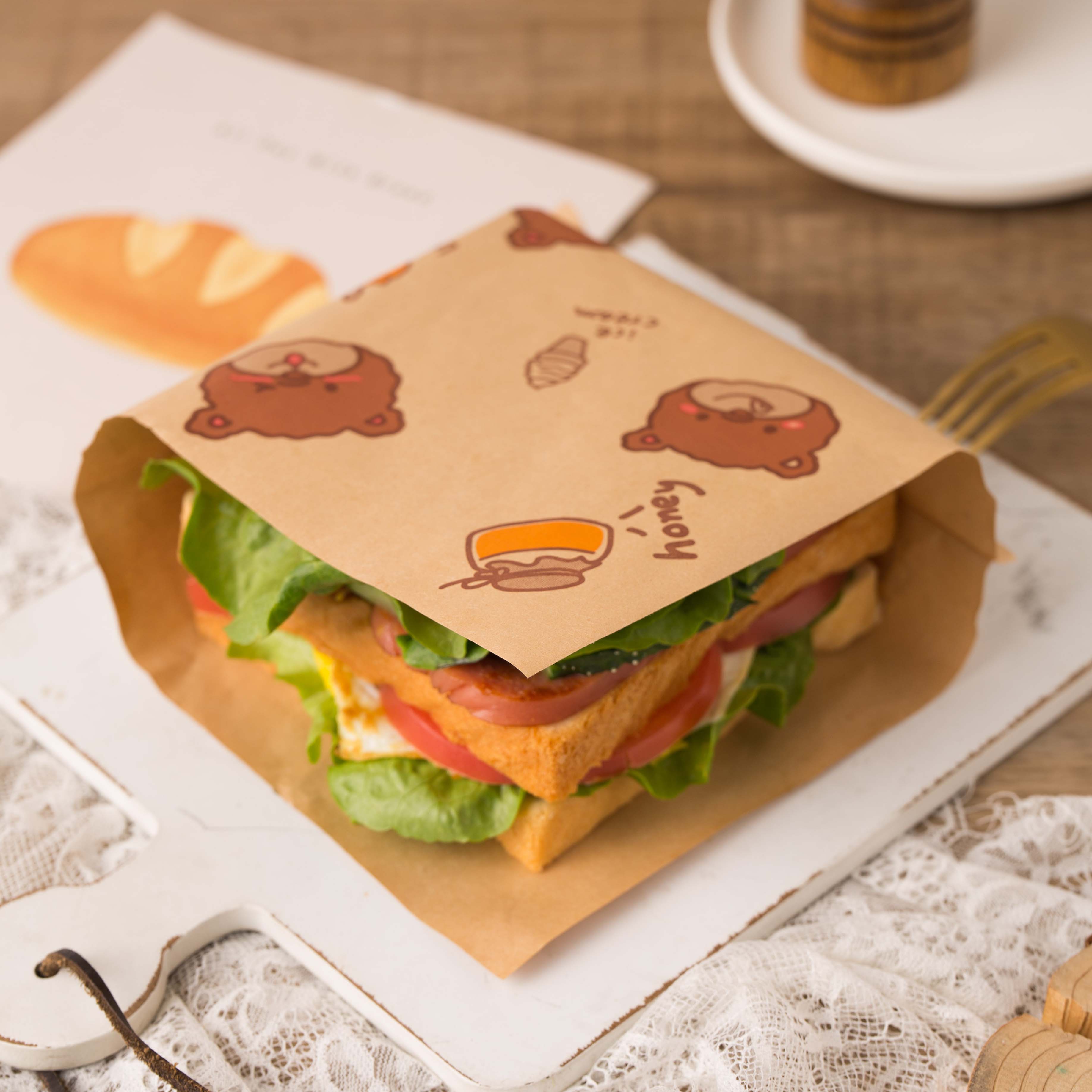 三明治包装纸免折叠防油食品袋子