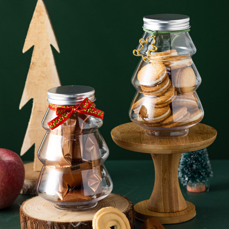 圣诞包装 创意饼干罐圣诞树奶茶瓶食品级储物密封罐塑料透明盒子