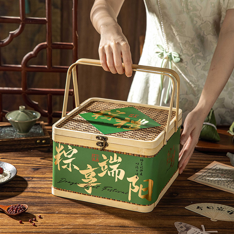 竹篮粽子包装空礼盒的2025端午节高档定制手提食品咸鸭蛋茶叶特产