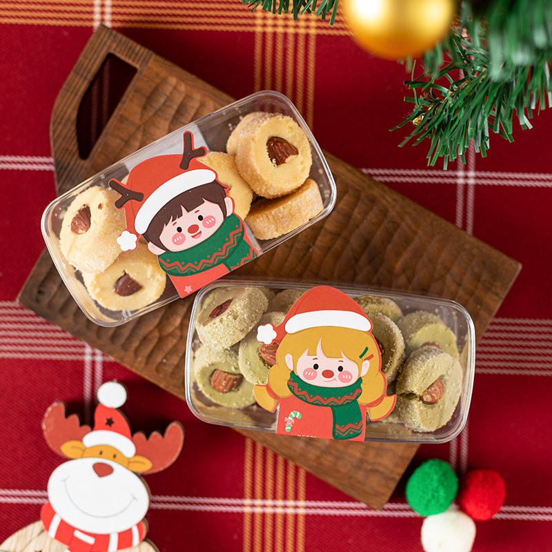 圣诞饼干包装盒贴纸蔓越莓饼干包装罐曲奇雪花酥奶枣透明塑料盒子