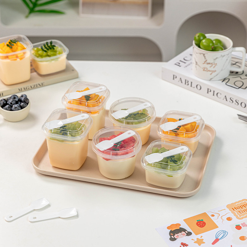 布丁杯一次性双皮酸奶慕斯专用食品级耐高温透明带盖塑料贴纸打包