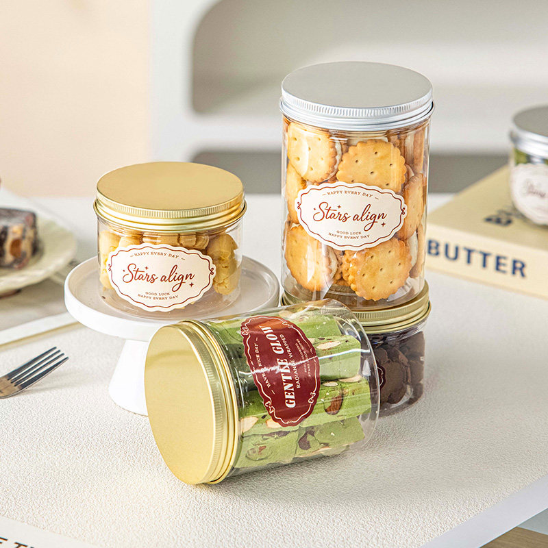 透明圆形饼干密封罐PET食品级收纳瓶曲奇雪花酥牛轧糖专用空塑料