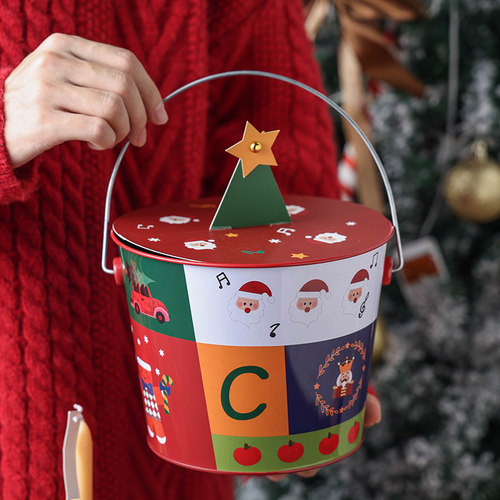 圣诞包装盒糖果手提礼物铁桶