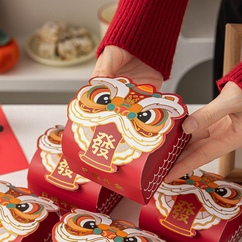新年款醒狮包装盒加厚伴手空曲奇饼干糖果高档国潮风送礼品批发子