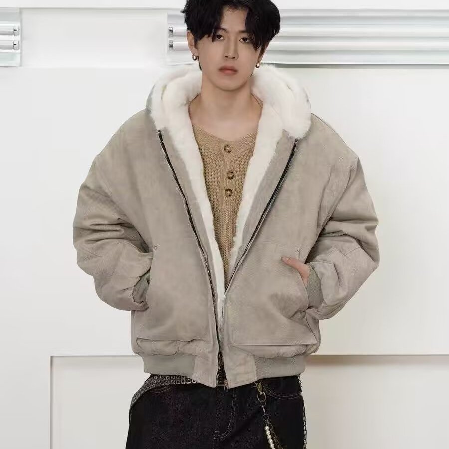 座山雕仿水貂毛冬季外套棉衣面包服潮牌休闲男生帅气加厚保暖运动
