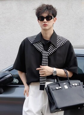 TYD光洙穿搭 夏季高级感衬衫男短袖宽松上衣免烫纯色休闲衬衣2529