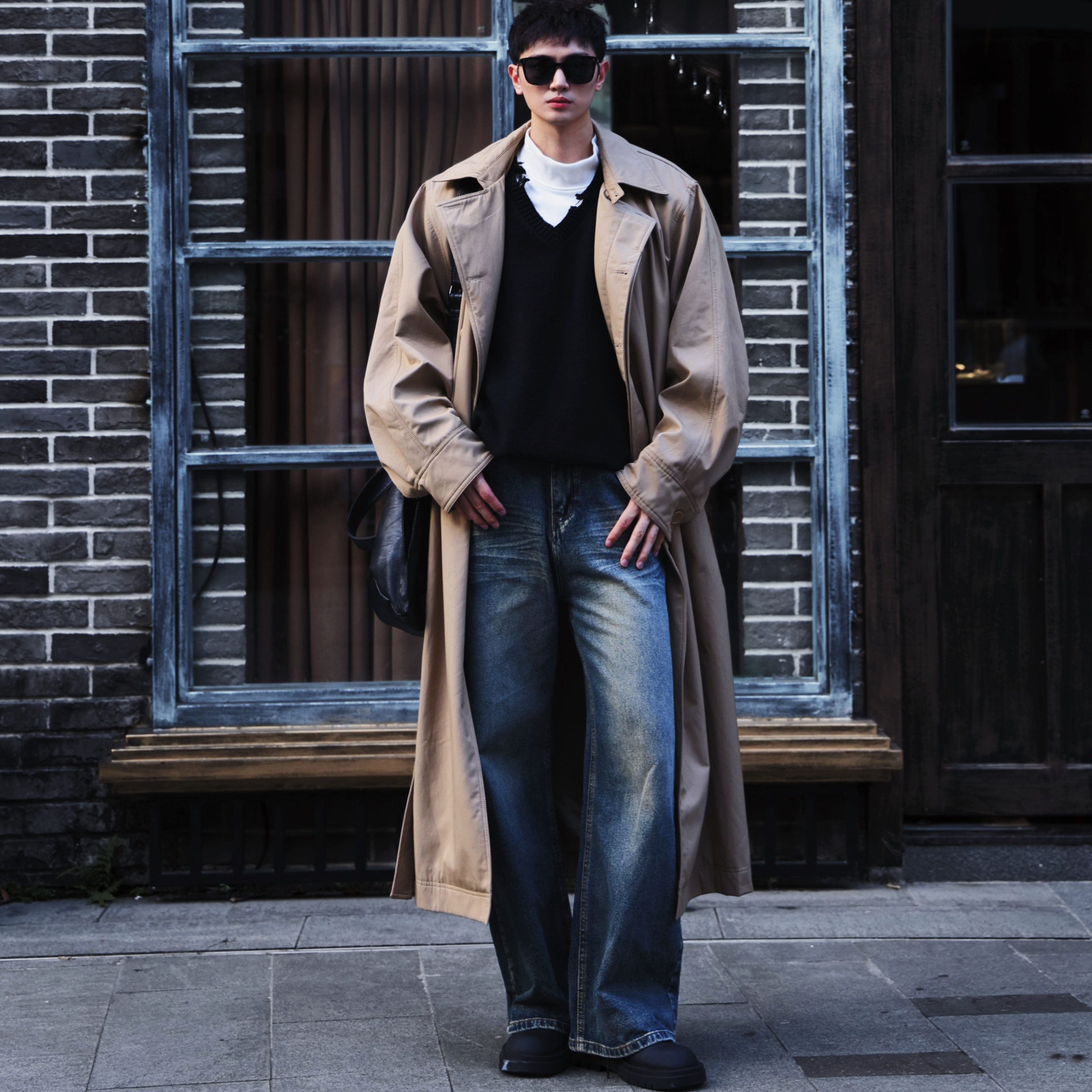 复古宽松英伦风长款风衣