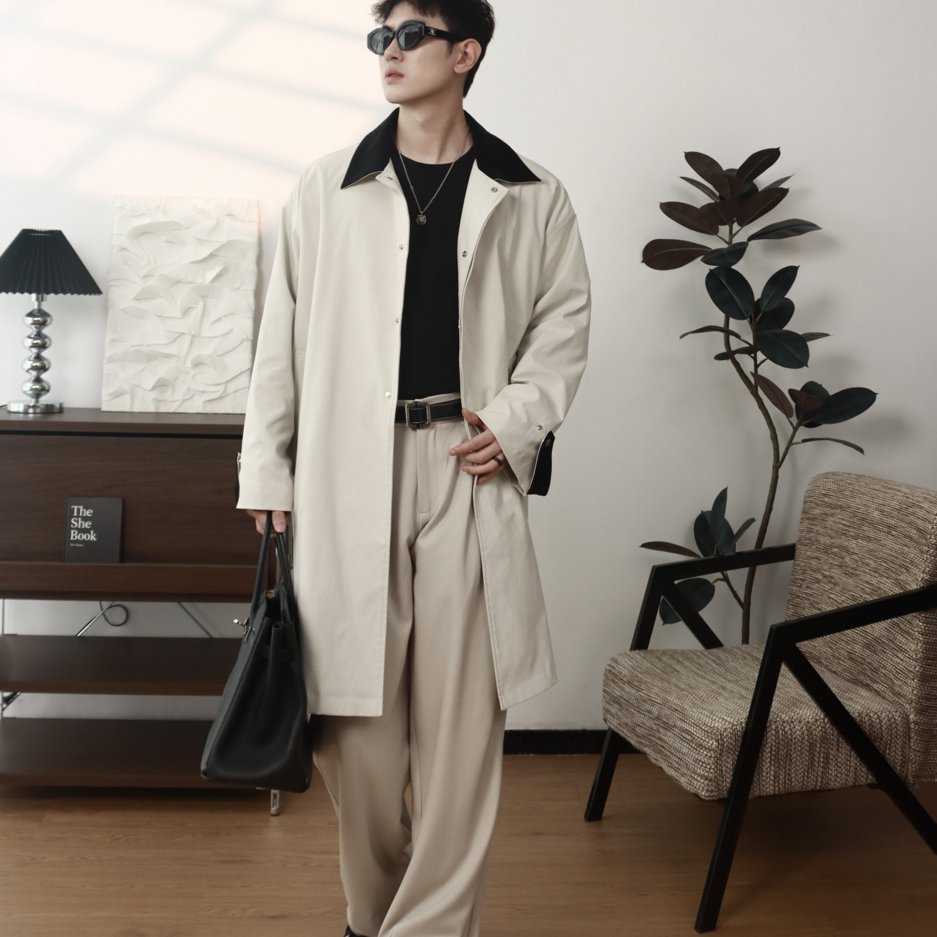 编织领休闲百搭拼接廓形风衣