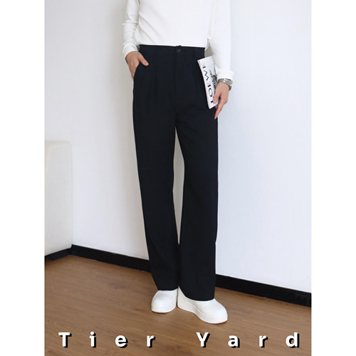 TIERYARD立体褶宽松直筒西裤