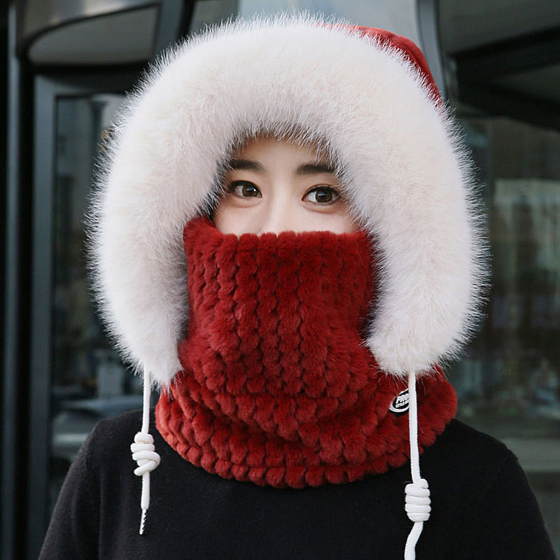 毛绒帽子围巾2025新款围脖面罩一体冬季骑车保暖三件套防风包头帽