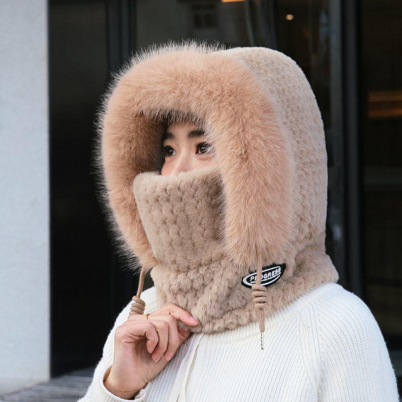 包头帽子秋冬围脖帽口罩一体护耳防风帽加绒加厚保暖骑车毛绒帽女