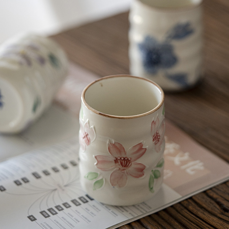 手绘暖手杯日式主人杯陶瓷茶杯直身杯单杯和风酒杯喝茶杯