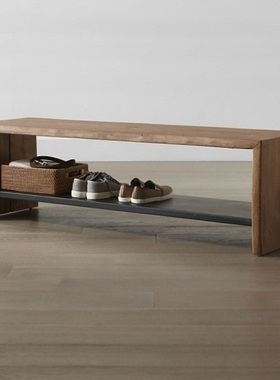 北欧实木换鞋凳家用进门双层长条凳创意鞋架入户穿鞋凳简约鞋柜