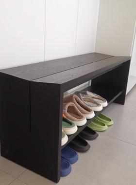 北欧实木入户门长凳换鞋凳穿鞋凳进门口家用可坐双层鞋柜鞋架