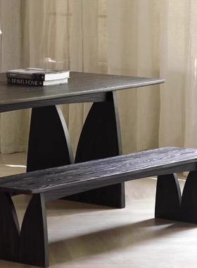 黑色碳化实木长条凳家用入户换鞋凳卧室床尾凳休息区长椅凳餐凳