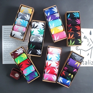 枫叶袜子男士 中筒袜女ins欧美潮流纯棉吸汗运动高帮滑板篮球长袜