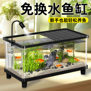 超高透明鱼缸加高造景小型家用客厅桌面新款 生态斗金养鱼乌龟裸缸