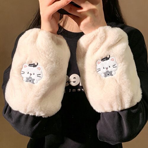 冬季毛绒卡通防污袖套女款