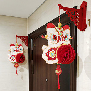 新年醒狮灯笼壁挂支架过年客厅氛围装饰挂件春节马年贺年喜庆挂饰