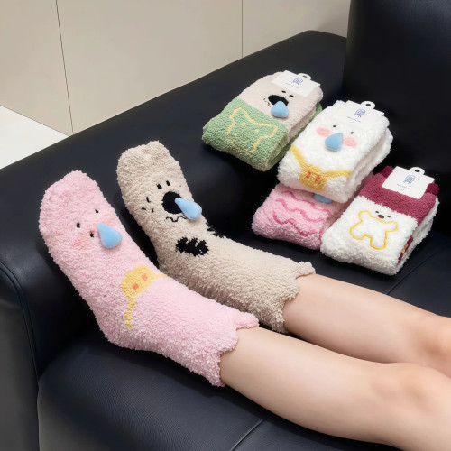 地板袜女秋冬保暖家居珊瑚绒袜