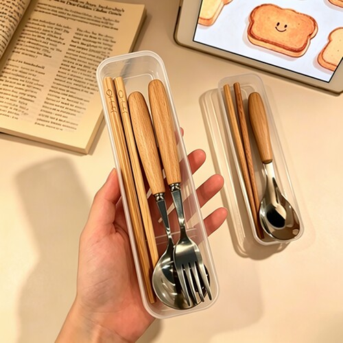 便携食品级木质勺叉筷三件套