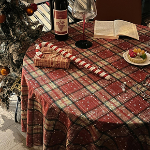 圣诞桌布红格子氛围餐桌布轻奢高级感客厅茶几布圣诞装饰场景布置