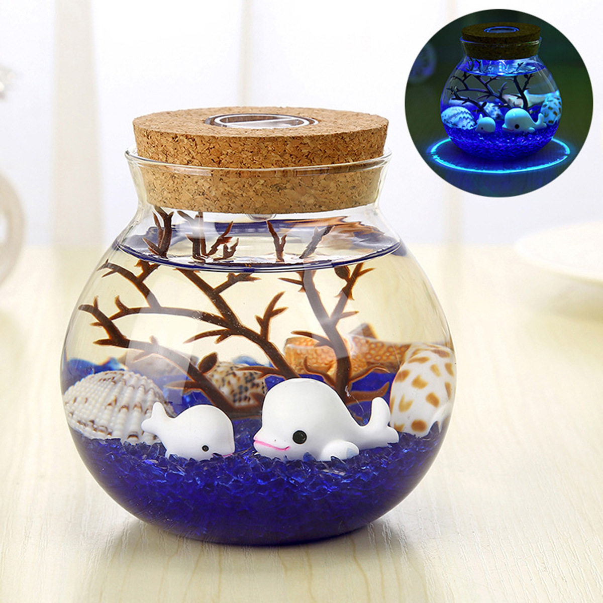 조류 공 마이크로 풍경 생태 병 빛 거북이 백조 장식 DIY 장식품 유리 병 물고기 탱크 치유 선물