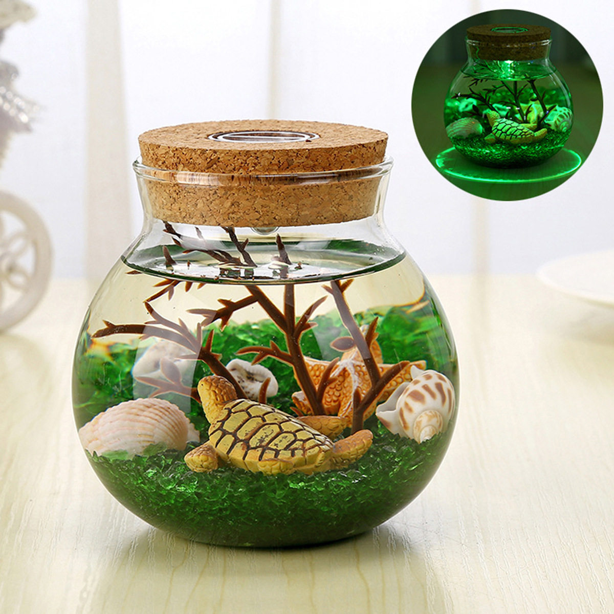 조류 공 마이크로 풍경 생태 병 빛 거북이 백조 장식 DIY 장식품 유리 병 물고기 탱크 치유 선물