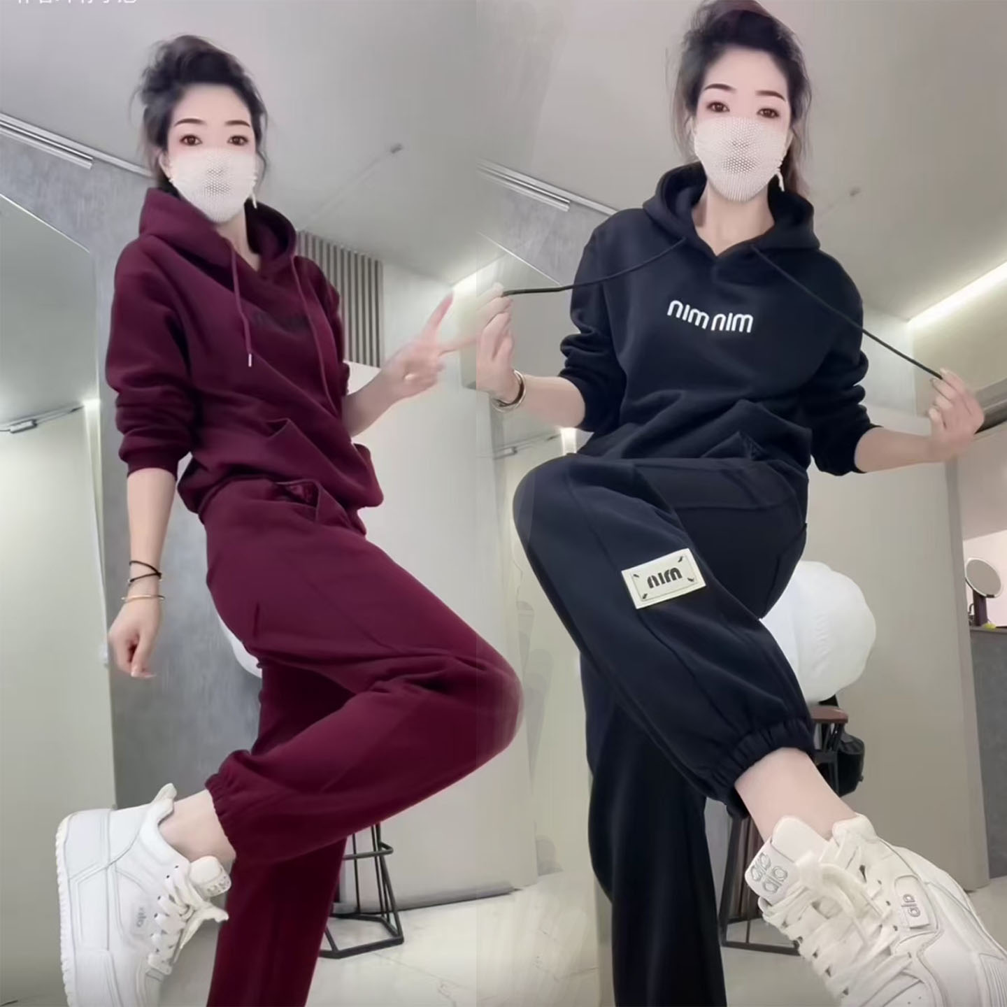 冬季新款加绒加厚休闲运动套装女