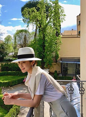 巴拿马草帽女宽帽檐夏天出游度假沙滩帽防晒太阳帽白色复古礼帽男