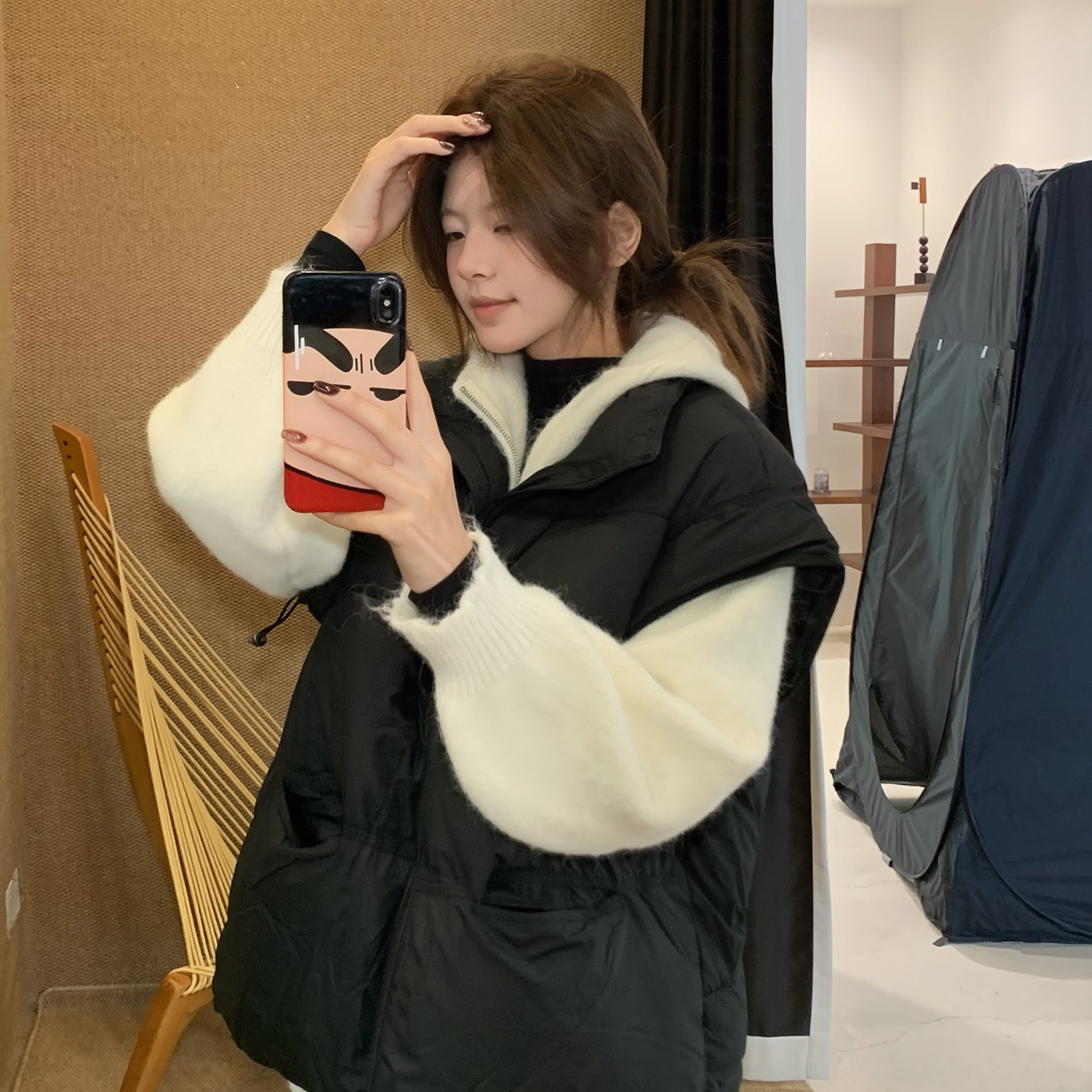 E7Q8 韩系纯色百搭落肩袖百搭马夹保暖棉服女休闲拉链显瘦小外套