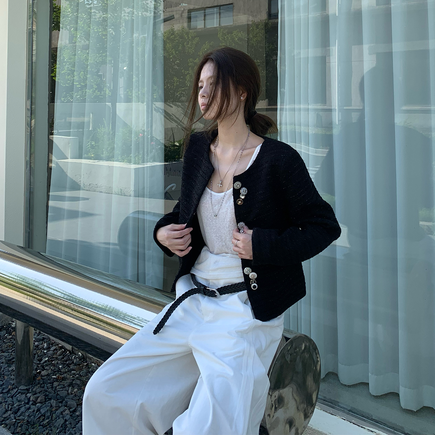 E7Q8 法式气质精致正肩小香风外套女显瘦经典百搭重工短款小上衣