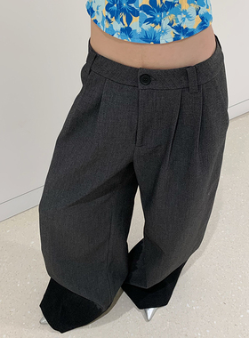 E7Q8 通勤休闲TR混纺面料垂感百搭西裤女直筒显瘦阔腿拖地长裤子