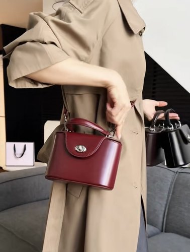 头层牛皮手提盒子包2025新款