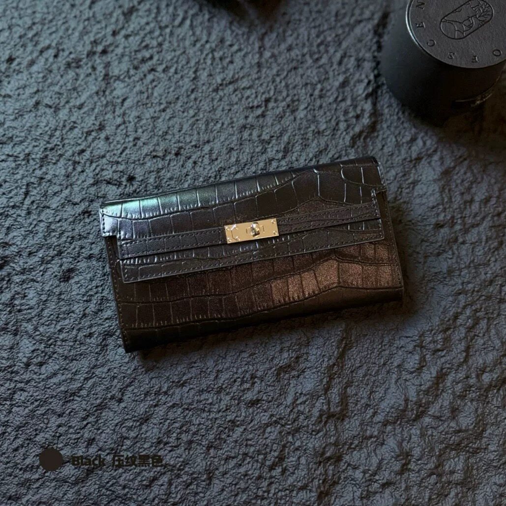 头层牛皮荔枝纹钱包2026新款长款凯莉钱包女士大容量多卡位长皮夹