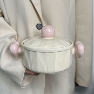 高颜值爱心双耳泡面碗带盖宿舍学生用螺丝嗦粉碗家用陶瓷方便面碗