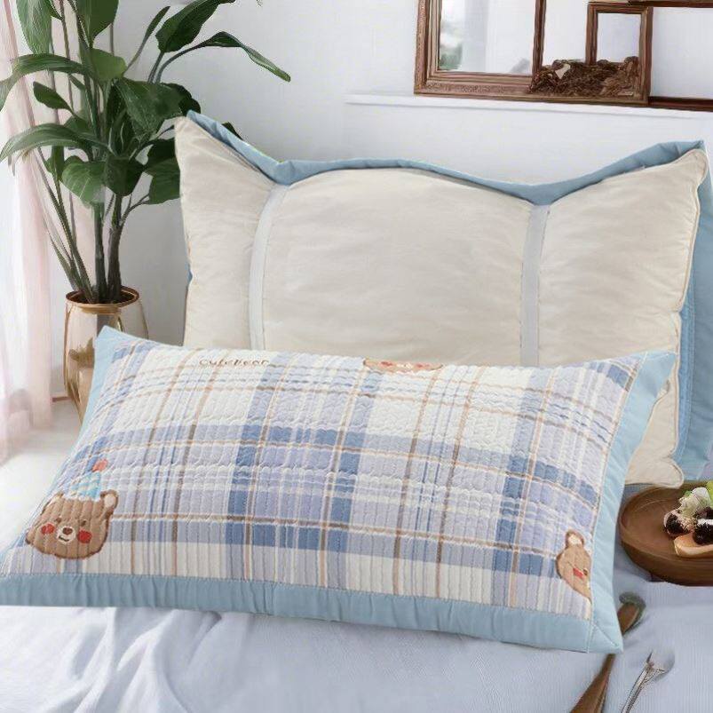 纯棉麻枕巾防头油耐脏吸汗不起球一对装松紧带绑带固定防滑枕头巾