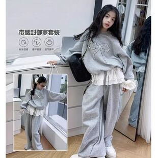 女童套装春秋新款洋气春装中大童韩版卫衣蕾丝初中生休闲两件套潮