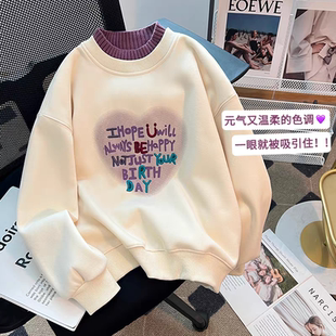 女童秋冬2025新款加绒一体绒卫衣中大童洋气保暖上衣儿童女孩加厚