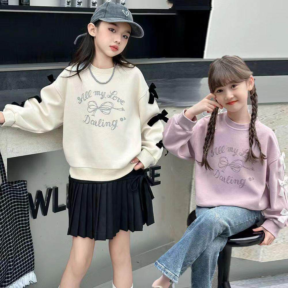 春装新款宽松女孩蝴蝶结圆领卫衣