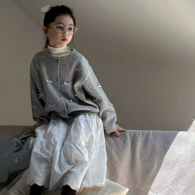 女童2025款冬装外套新款蝴蝶结针织开衫儿童毛衣洋气女孩童装秋冬