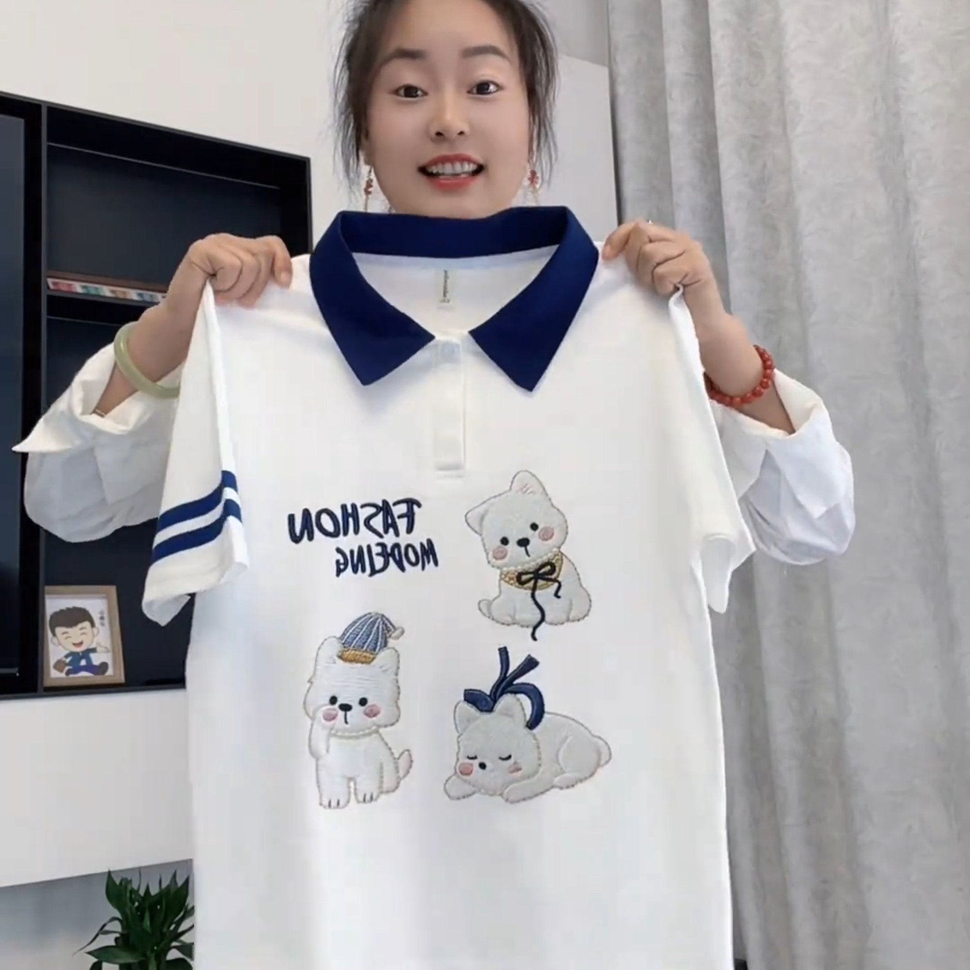 童装女童POLO领短袖夏装儿童撞色翻领半袖薄款卡通中大童T恤短袖