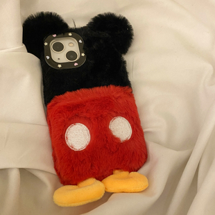 油桃日记毛绒卡通可爱背影适用iPhone16proMax手机壳苹果13新款12防摔15全包14秋冬韩风少女心