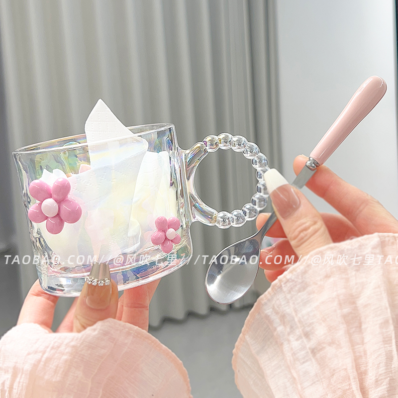 ins风大耳朵带把玻璃水杯送礼物